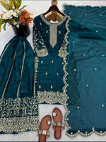Latest Teal Blue Designer Silk Palazzo Suit for Women Party Wear In Germany Namma Markt