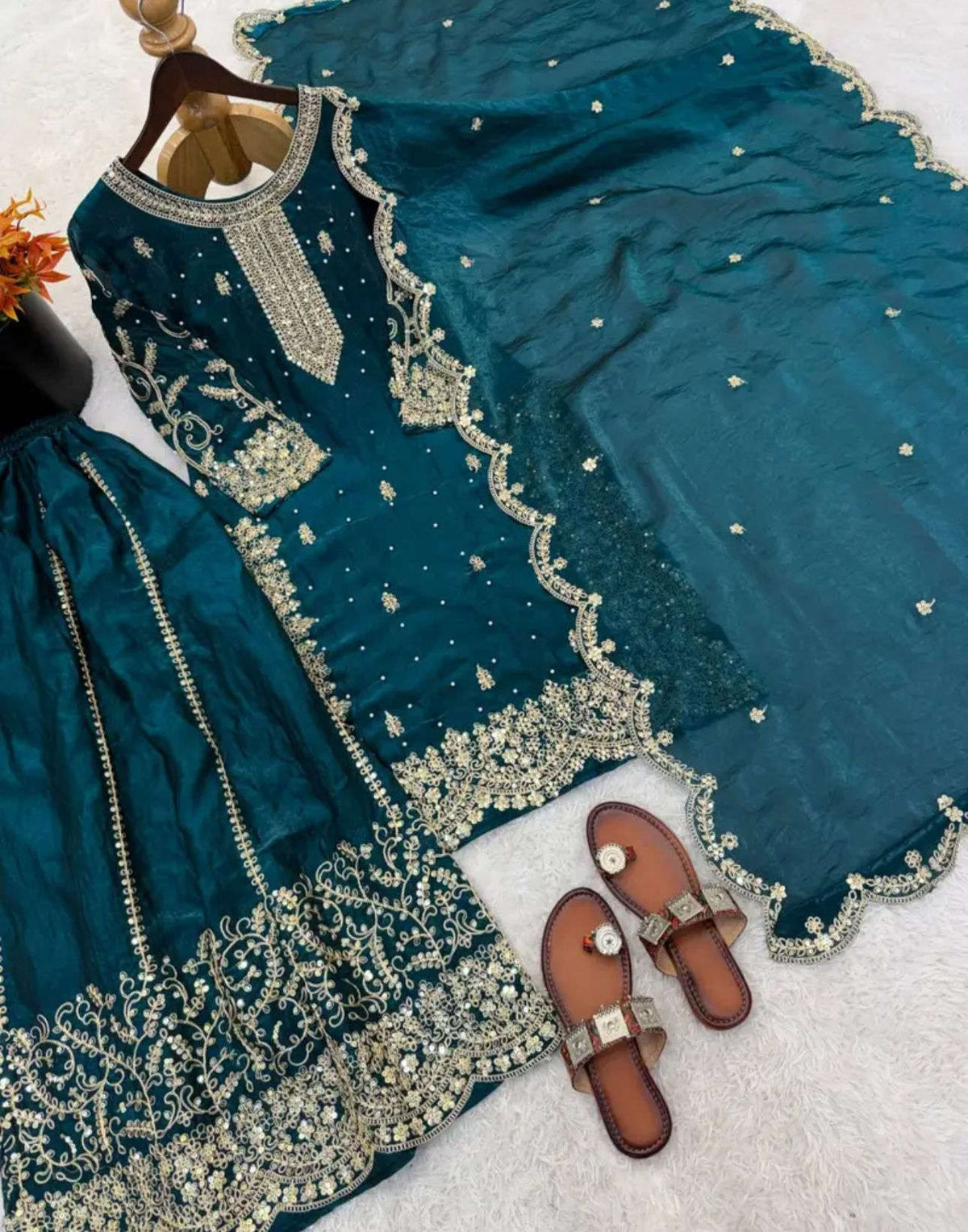 Latest Teal Blue Designer Silk Palazzo Suit for Women Party Wear In Germany Namma Markt
