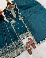 Latest Teal Blue Designer Silk Palazzo Suit for Women Party Wear In Germany Namma Markt