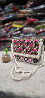 Boho Mirror Work Sling Purse, Handmade Cotton Clutch in Berlin