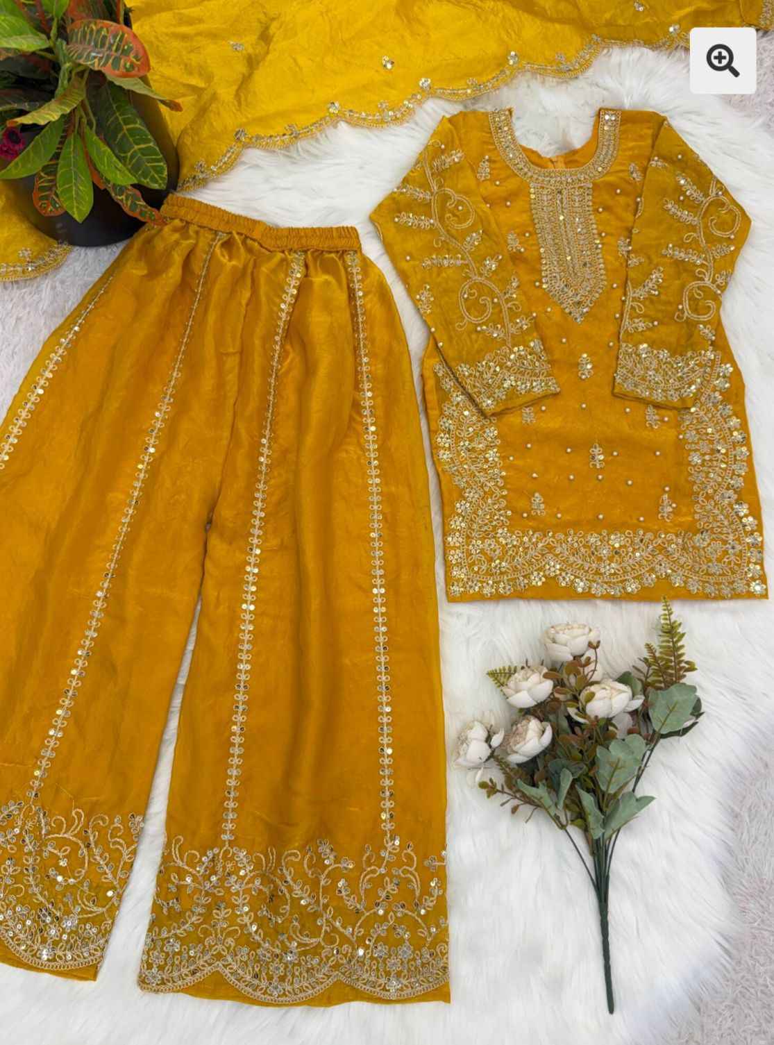 Mustard Embroidered Work Salwar Suit For Kid in Germany