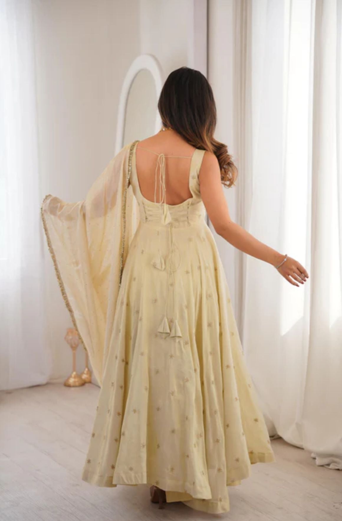 New Designer Cosmos Gold With Embroidery Work Gown And Dupatta Set in Germany(Anarkali Set Stitched)