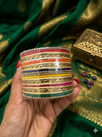 Multicoloured Kundan Pearl Zirconia Velvet Metal Bangles Set in Germany