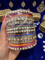 Multicoloured Kundan Pearl Zirconia Velvet Metal Bangles Set in Germany