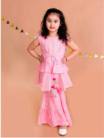 Girls Pink Floral Striped Empire Pure Cotton Kurti with Sharara In Germany