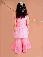 Girls Pink Floral Striped Empire Pure Cotton Kurti with Sharara In Germany