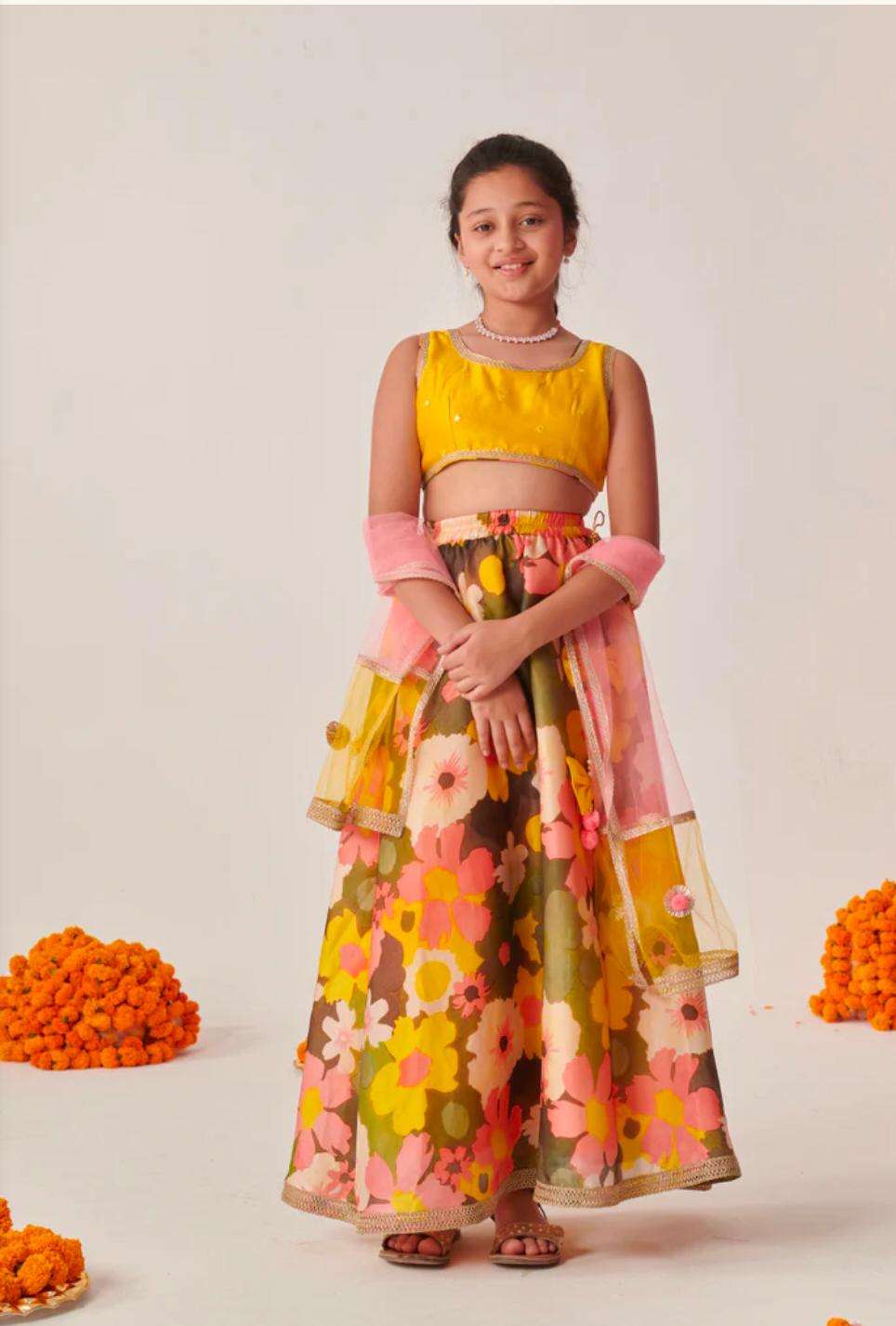 Girls Embroidered Mirror Work Ready To Wear Lehenga Blouse With Dupatta in Germany