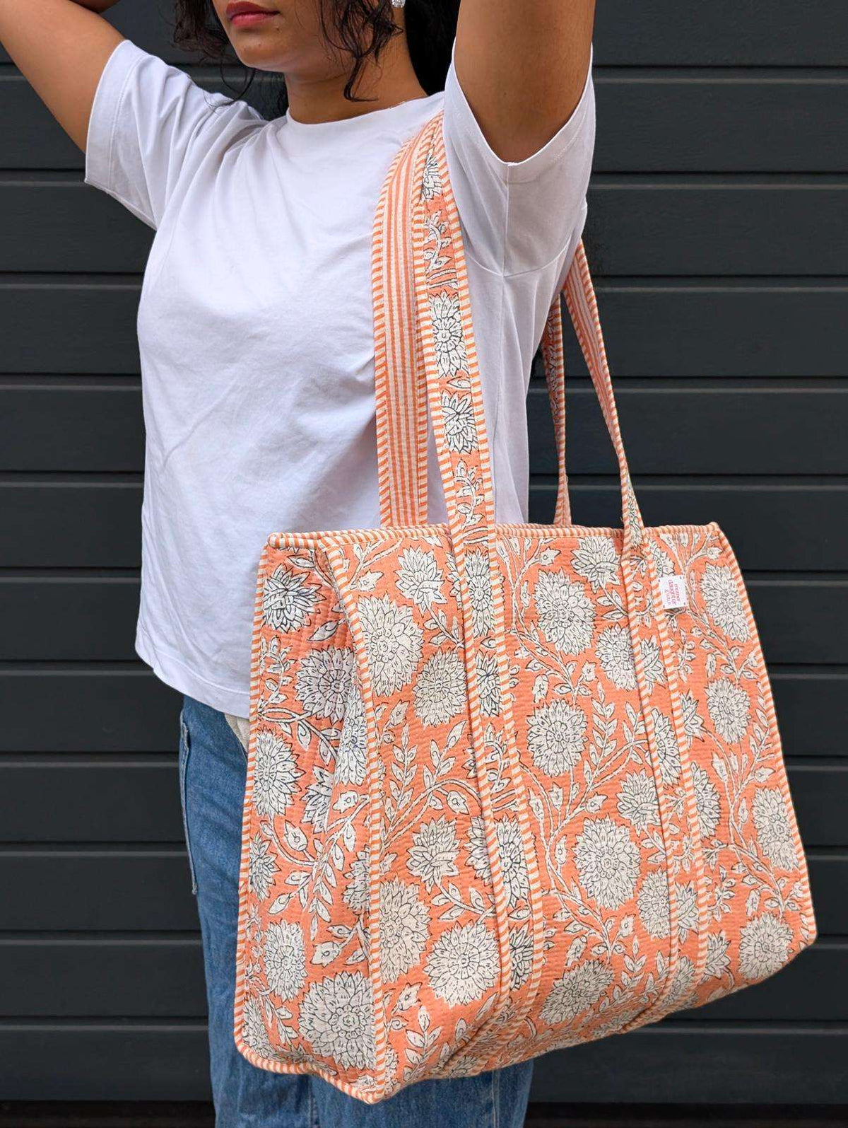 Quilted Cotton Handprinted Reversible Tote Bag in Germany