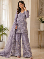 Lavender embroidered net sharara suit set in Berlin