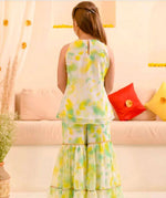 Girls White And Green Tie Dye Georgette Kurta Sharara Dupatta Set in Berlin Namma Markt