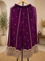Women's Purple Embroidered Sharara Suit Set in Germany