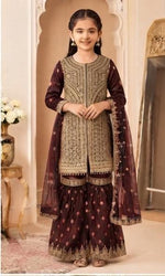 Wine Embroidered Gharara Suit in Germany