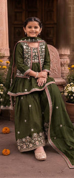 Dark Green Embroidered Sharara Suit Set in Germany