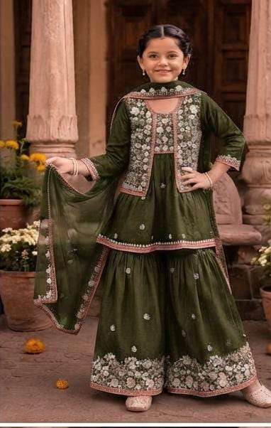 Dark Green Embroidered Sharara Suit Set in Germany