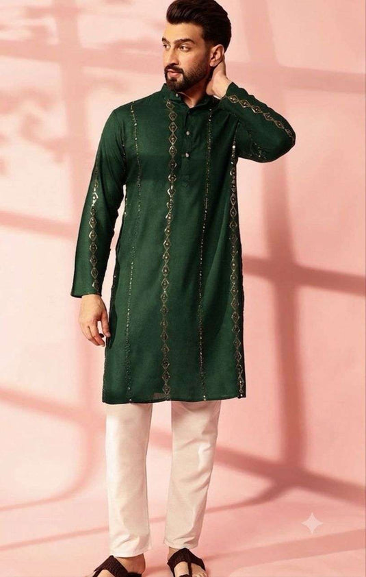 Men Embroidered Regular Mirror Work Pure Cotton Kurta with Pyjamas in Berlin Namma Markt