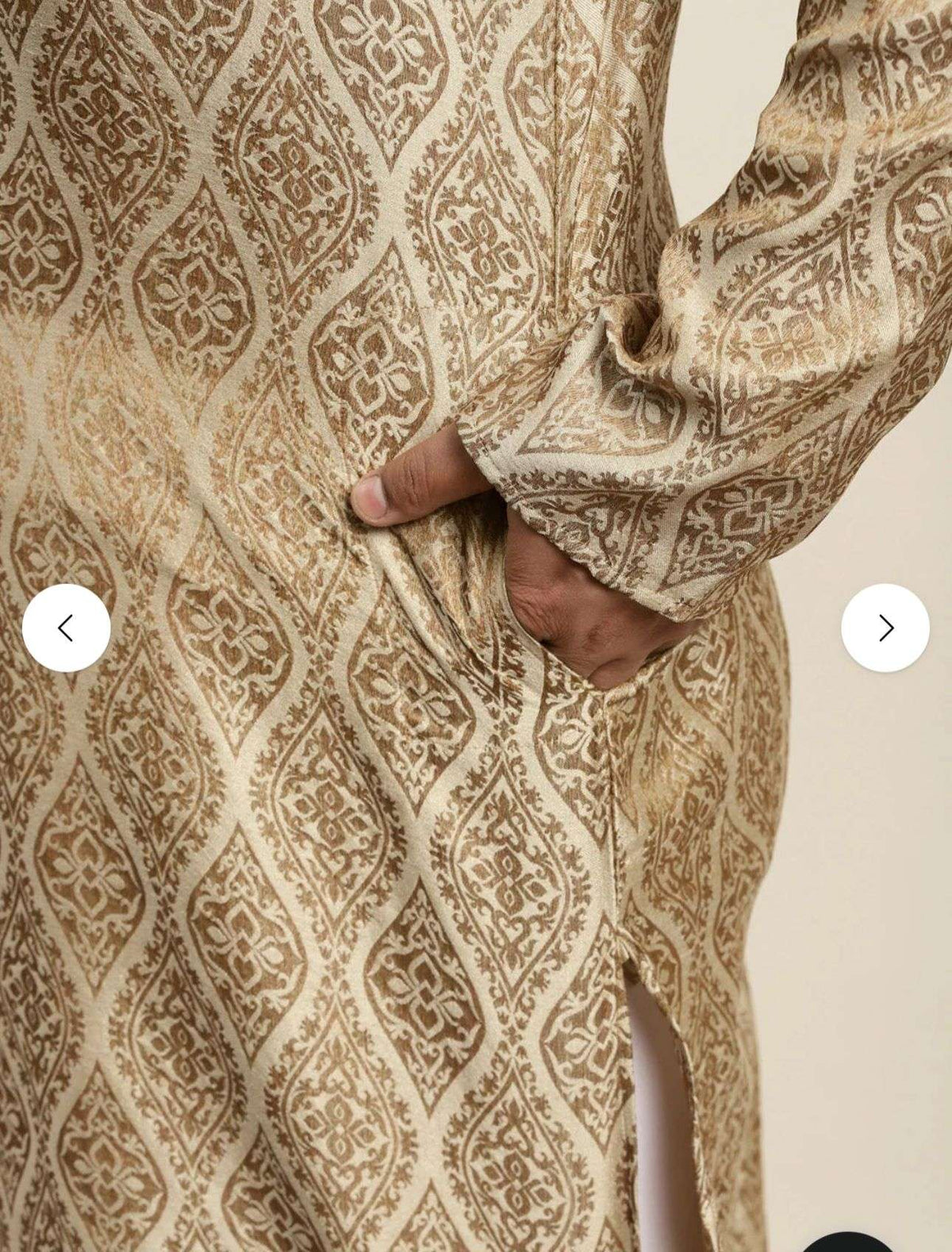Men's Jacquard Silk Beige & Gold Kurta with Pyjama in Berlin Namma Markt