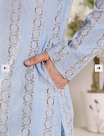 Blue Printed Straight Cotton Kurta with Pyjama in Germany