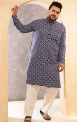 Floral Printed Mandarin Collar Straight Kurta With Pyjama in Germany
