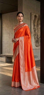 Orange Banarasi Silk Saree in Germany