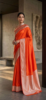 Orange Banarasi Silk Saree in Germany