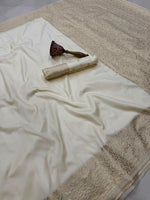 Off-White Banarasi Silk Saree in Germany