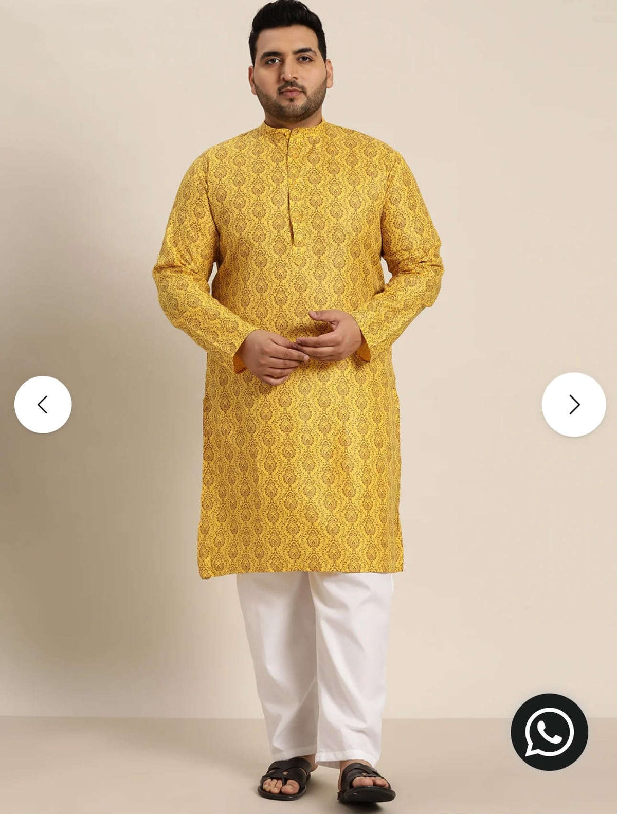 Men's Cotton Blend Mustard Printed Only Long Kurta in Germany