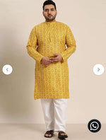 Men's Cotton Blend Mustard Printed Only Long Kurta in Germany