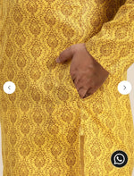 Men's Cotton Blend Mustard Printed Only Long Kurta in Germany