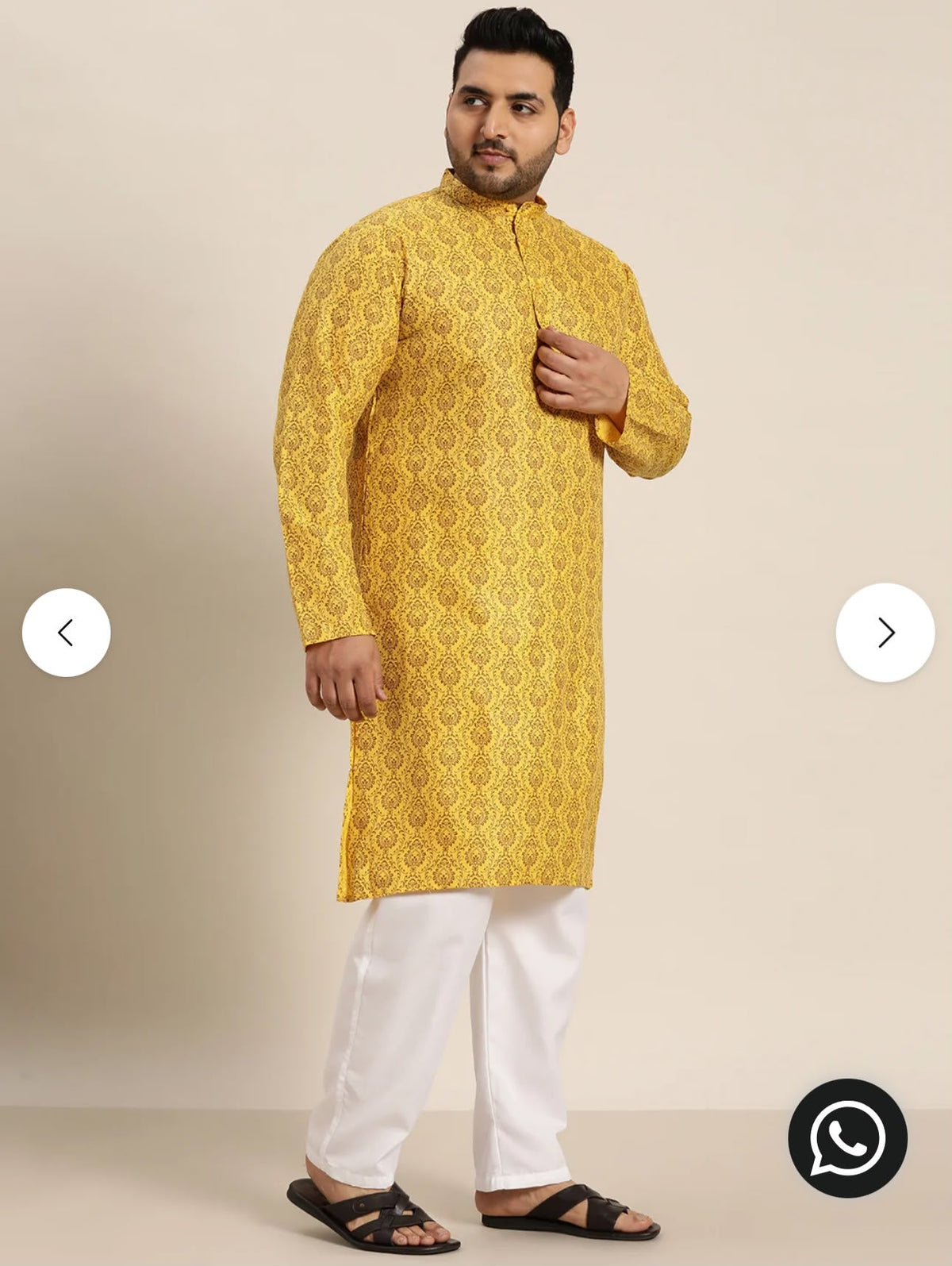 Men's Cotton Blend Mustard Printed Only Long Kurta in Germany