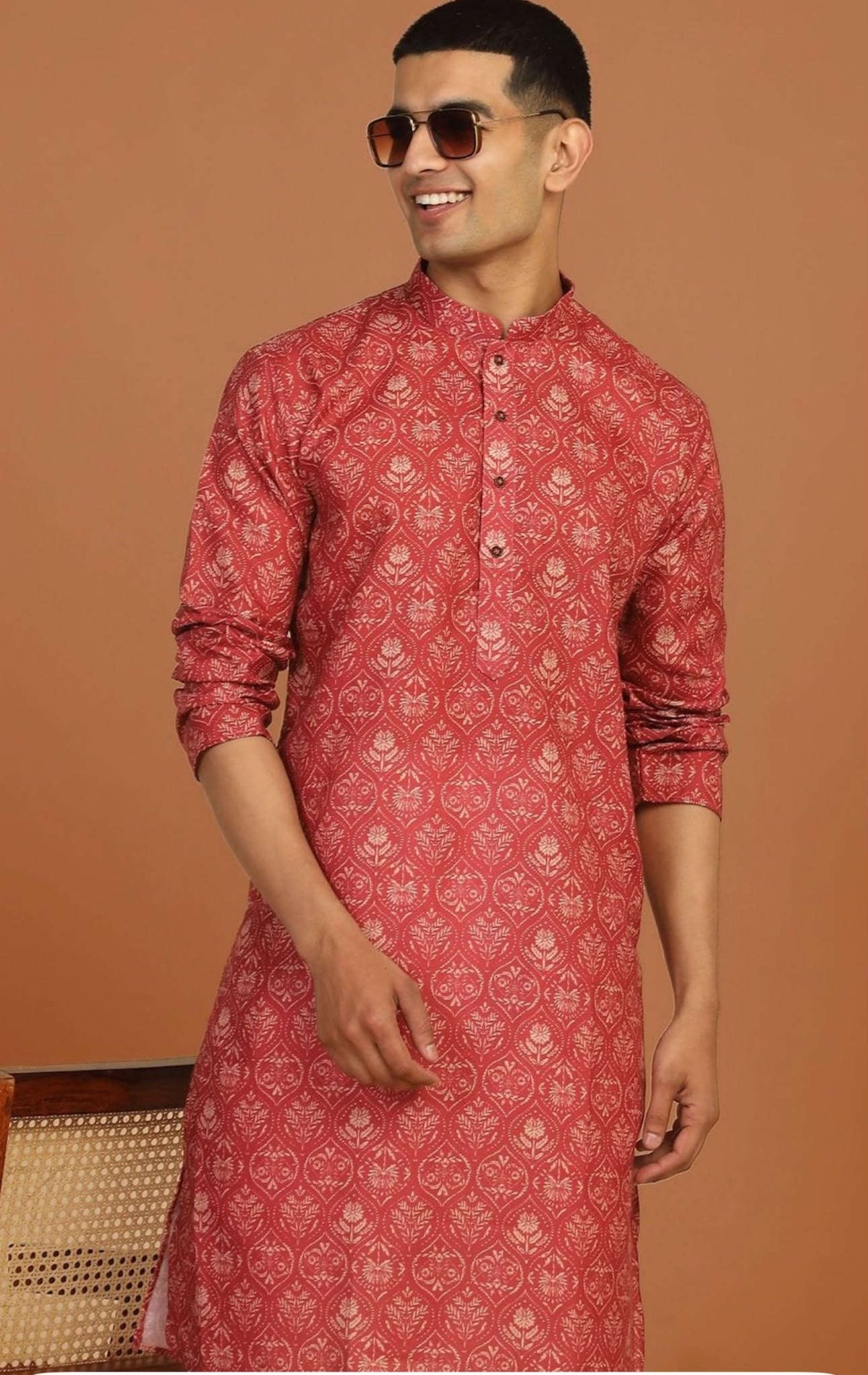 Floral Printed Red Knee Length Kurta in Germany