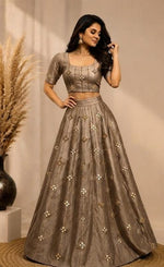 Metallic taupe Embellished flared lehenga choli in Germany