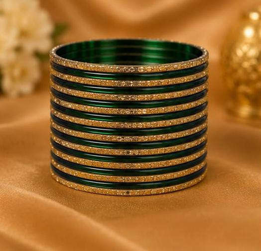 Traditional Dark Green and Gold Crystal Bangle Stack in Berlin