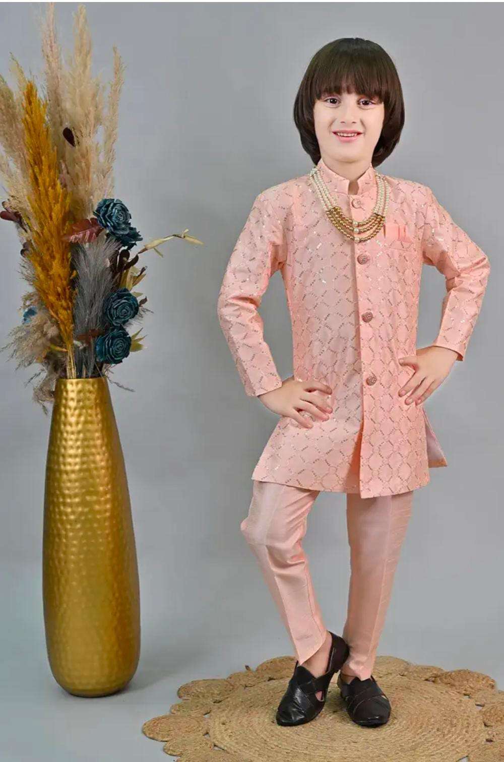 Kids Ethnic Sequin Embellished Indo-Western Kurta and Trouser Set for Boys in Berlin
