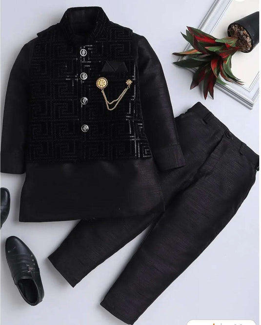 Boy's Sequin Embellished Work Waistcoat ,Velvet Sherwani Set in Germany