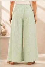 Sage Green Eyelet Lace Wide-Leg Palazzo Pants In Germany