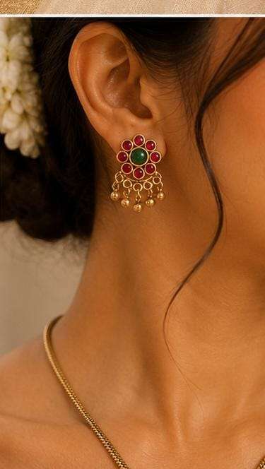 Traditional South Indian Kemp Attigai Jewelry Set in Germany
