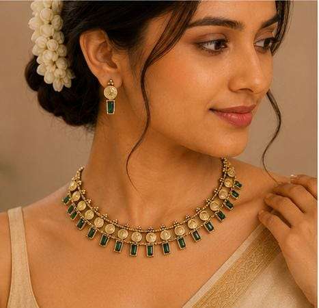 Traditional Indian coin choker necklace and earring set in Germany