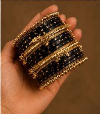 Black Kashmiri Ghungroo Metal Bangle Set in Germany