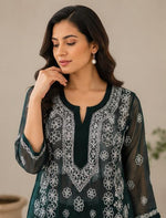 Bottele Green Hand Embroidered Lucknowi Chikankari Georgette Straight Kurta without inner in Berlin