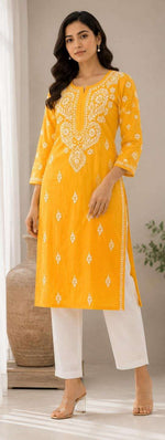 Yellow Chikankari Straight Kurta without inner in Berlin