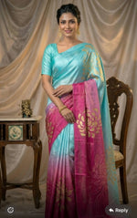 Chinon Silk Turquiose and Pink Casual Wear Digital Print Work Saree in Germany