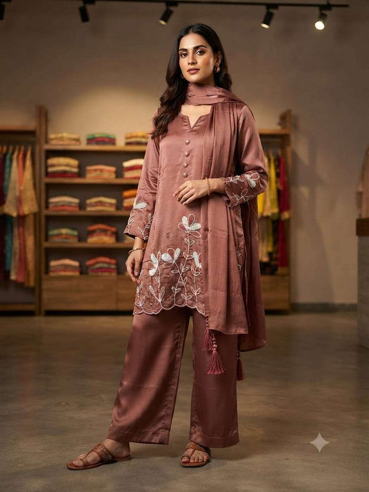 Elegant Mauve Silk Embroidered Salwar Kameez Suit in Germany