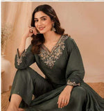 Deep Bottle Green Silk-Blend Embroidered Kurta Palazzo Set with Dupatta in Germany Namma Markt