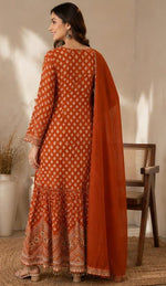 Rust Orange Embroidered Georgette Sharara Suit Set in Germany