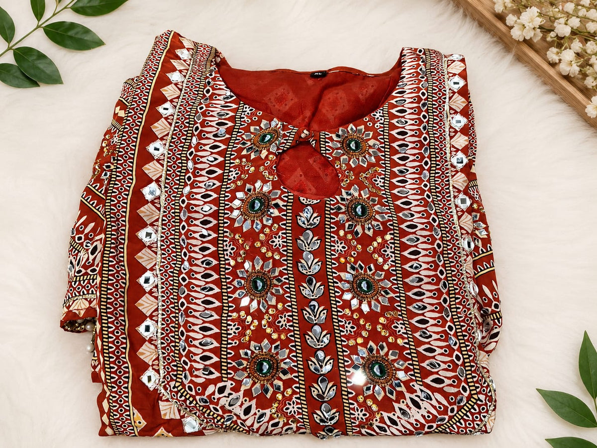 Rust Orange Embroidered Georgette Sharara Suit Set in Germany