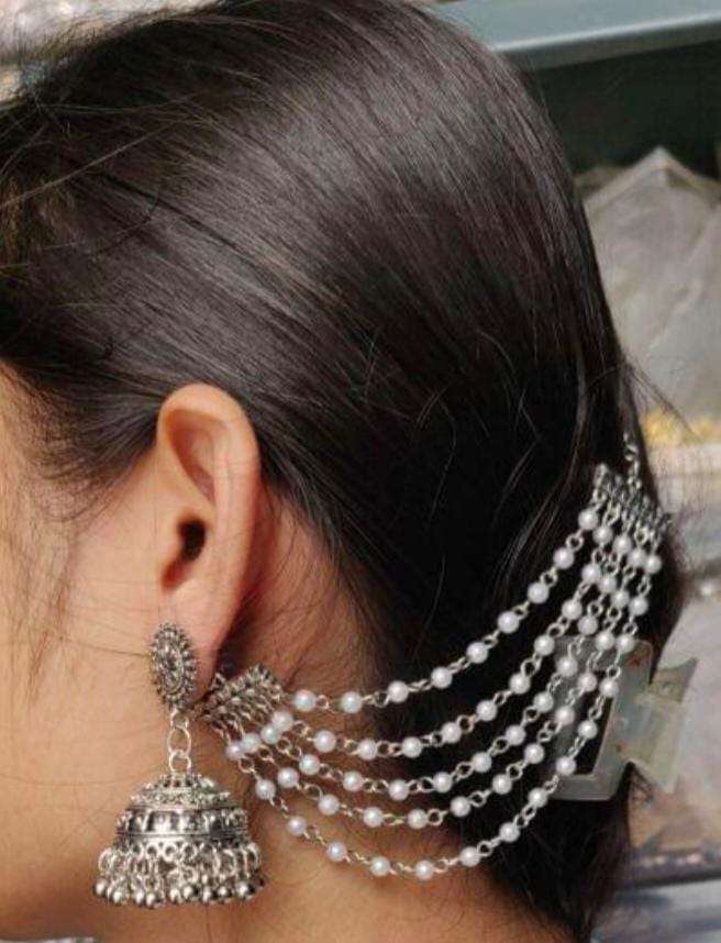 Oxidized German Silver Jhumka Earring with a multi-layered detachable Ear Chain in Germany Namma Markt