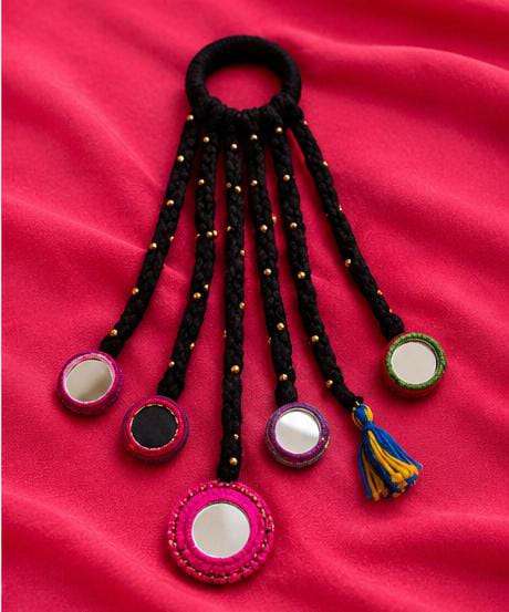 Elegant Festive Ponytail with Black Mirror-Work Paranda in Germany Namma Markt