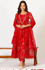 Red Polyester Printed 3/4th Sleeves Kurta Set in Germany