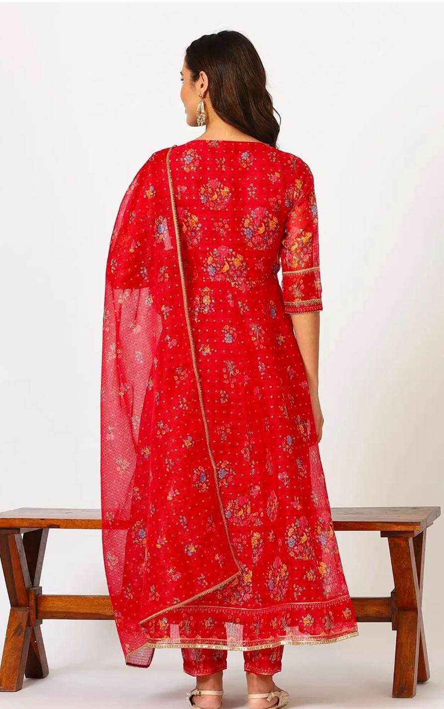 Red Polyester Printed 3/4th Sleeves Kurta Set in Germany
