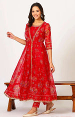 Red Polyester Printed 3/4th Sleeves Kurta Set in Germany